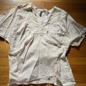Free People Cream V-Neck Short Sleeve Blouse